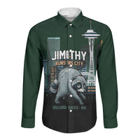 Raccoon Jimothy Runs This City Long Sleeve Button Shirt