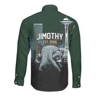 Raccoon Jimothy Runs This City Long Sleeve Button Shirt