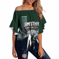 Raccoon Jimothy Runs This City Off Shoulder Wrap Waist Top