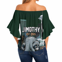 Raccoon Jimothy Runs This City Off Shoulder Wrap Waist Top