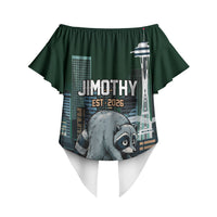 Raccoon Jimothy Runs This City Off Shoulder Wrap Waist Top