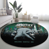 Raccoon Jimothy Runs This City Round Carpet