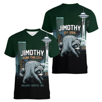 Raccoon Jimothy Runs This City Women V-Neck T-Shirt