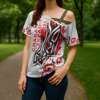 Ukrainian Heritage Tryzub Floral Cross Shoulder Shirt Ykpaiha Folk Art