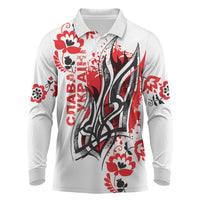 Ukrainian Heritage Tryzub Floral Long Sleeve Polo Shirt Ykpaiha Folk Art