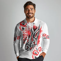 Ukrainian Heritage Tryzub Floral Long Sleeve Polo Shirt Ykpaiha Folk Art