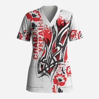 Ukrainian Heritage Tryzub Floral Scrub Top Ykpaiha Folk Art