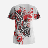 Ukrainian Heritage Tryzub Floral Scrub Top Ykpaiha Folk Art