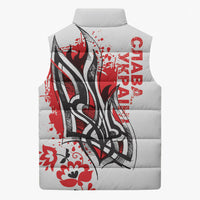 Ukrainian Heritage Tryzub Floral Sleeveless Puffer Jacket Ykpaiha Folk Art