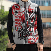 Ukrainian Heritage Tryzub Floral Sleeveless Puffer Jacket Ykpaiha Folk Art