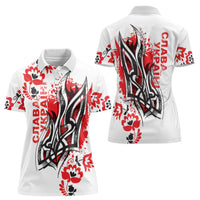 Ukrainian Heritage Tryzub Floral Women Polo Shirt Ykpaiha Folk Art