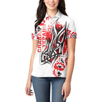 Ukrainian Heritage Tryzub Floral Women Polo Shirt Ykpaiha Folk Art