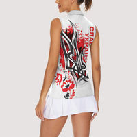 Ukrainian Heritage Tryzub Floral Women Sleeveless Polo Shirt Ykpaiha Folk Art