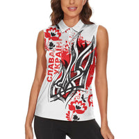 Ukrainian Heritage Tryzub Floral Women Sleeveless Polo Shirt Ykpaiha Folk Art