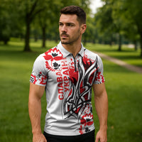 Ukrainian Heritage Tryzub Floral Zipper Polo Shirt Ykpaiha Folk Art