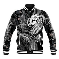 Polynesia Baseball Jacket Whale Tale and Polynesian Sunset Plumeria Black LT9 - Wonder Print Shop