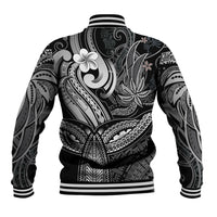 Polynesia Baseball Jacket Whale Tale and Polynesian Sunset Plumeria Black LT9 - Wonder Print Shop