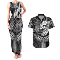 Polynesia Couples Matching Tank Maxi Dress and Hawaiian Shirt Whale Tale and Polynesian Sunset Plumeria Black LT9 - Wonder Print Shop
