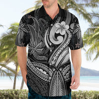 Polynesia Hawaiian Shirt Whale Tale and Polynesian Sunset Plumeria Black - Wonder Print Shop