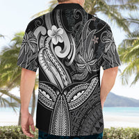 Polynesia Hawaiian Shirt Whale Tale and Polynesian Sunset Plumeria Black - Wonder Print Shop