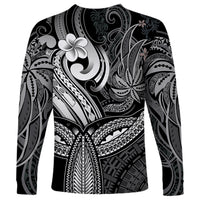 Polynesia Long Sleeve Shirt Whale Tale and Polynesian Sunset Plumeria Black - Wonder Print Shop