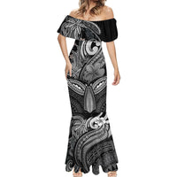 Polynesia Mermaid Dress Whale Tale and Polynesian Sunset Plumeria Black - Wonder Print Shop