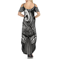 Polynesia Summer Maxi Dress Whale Tale and Polynesian Sunset Plumeria Black - Wonder Print Shop