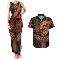 Polynesia Couples Matching Tank Maxi Dress and Hawaiian Shirt Whale Tale and Polynesian Sunset Plumeria Gold LT9 - Wonder Print Shop