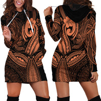Polynesia Hoodie Dress Whale Tale and Polynesian Sunset Plumeria Gold - Wonder Print Shop