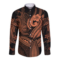 Polynesia Long Sleeve Button Shirt Whale Tale and Polynesian Sunset Plumeria Gold - Wonder Print Shop