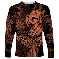 Polynesia Long Sleeve Shirt Whale Tale and Polynesian Sunset Plumeria Gold - Wonder Print Shop