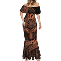 Polynesia Mermaid Dress Whale Tale and Polynesian Sunset Plumeria Gold - Wonder Print Shop