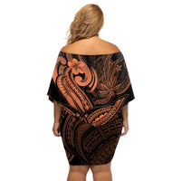 Polynesia Off Shoulder Short Dress Whale Tale and Polynesian Sunset Plumeria Gold - Wonder Print Shop