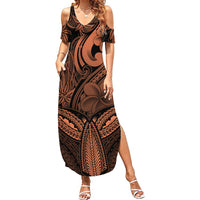 Polynesia Summer Maxi Dress Whale Tale and Polynesian Sunset Plumeria Gold - Wonder Print Shop