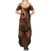 Polynesia Summer Maxi Dress Whale Tale and Polynesian Sunset Plumeria Gold - Wonder Print Shop