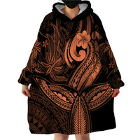 Polynesia Wearable Blanket Hoodie Whale Tale and Polynesian Sunset Plumeria Gold - Wonder Print Shop