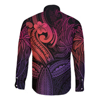 Polynesia Long Sleeve Button Shirt Whale Tale and Polynesian Sunset Plumeria Pink - Wonder Print Shop