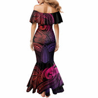 Polynesia Mermaid Dress Whale Tale and Polynesian Sunset Plumeria Pink - Wonder Print Shop