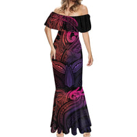Polynesia Mermaid Dress Whale Tale and Polynesian Sunset Plumeria Pink - Wonder Print Shop