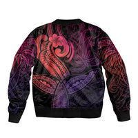 Polynesia Sleeve Zip Bomber Jacket Whale Tale and Polynesian Sunset Plumeria Pink - Wonder Print Shop