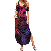 Polynesia Summer Maxi Dress Whale Tale and Polynesian Sunset Plumeria Pink - Wonder Print Shop