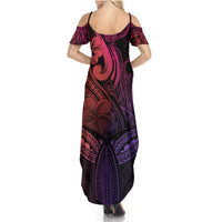 Polynesia Summer Maxi Dress Whale Tale and Polynesian Sunset Plumeria Pink - Wonder Print Shop