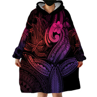 Polynesia Wearable Blanket Hoodie Whale Tale and Polynesian Sunset Plumeria Pink - Wonder Print Shop