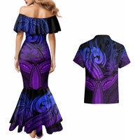 Polynesia Couples Matching Mermaid Dress and Hawaiian Shirt Whale Tale and Polynesian Sunset Plumeria Purple LT9 - Wonder Print Shop