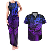 Polynesia Couples Matching Tank Maxi Dress and Hawaiian Shirt Whale Tale and Polynesian Sunset Plumeria Purple LT9 - Wonder Print Shop