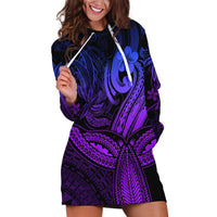 Polynesia Hoodie Dress Whale Tale and Polynesian Sunset Plumeria Purple - Wonder Print Shop