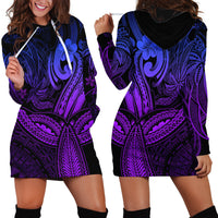 Polynesia Hoodie Dress Whale Tale and Polynesian Sunset Plumeria Purple - Wonder Print Shop
