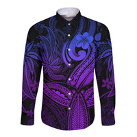 Polynesia Long Sleeve Button Shirt Whale Tale and Polynesian Sunset Plumeria Purple - Wonder Print Shop