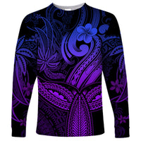 Polynesia Long Sleeve Shirt Whale Tale and Polynesian Sunset Plumeria Purple - Wonder Print Shop