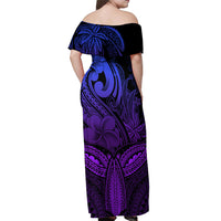 Polynesia Off Shoulder Maxi Dress Whale Tale and Polynesian Sunset Plumeria Purple - Wonder Print Shop